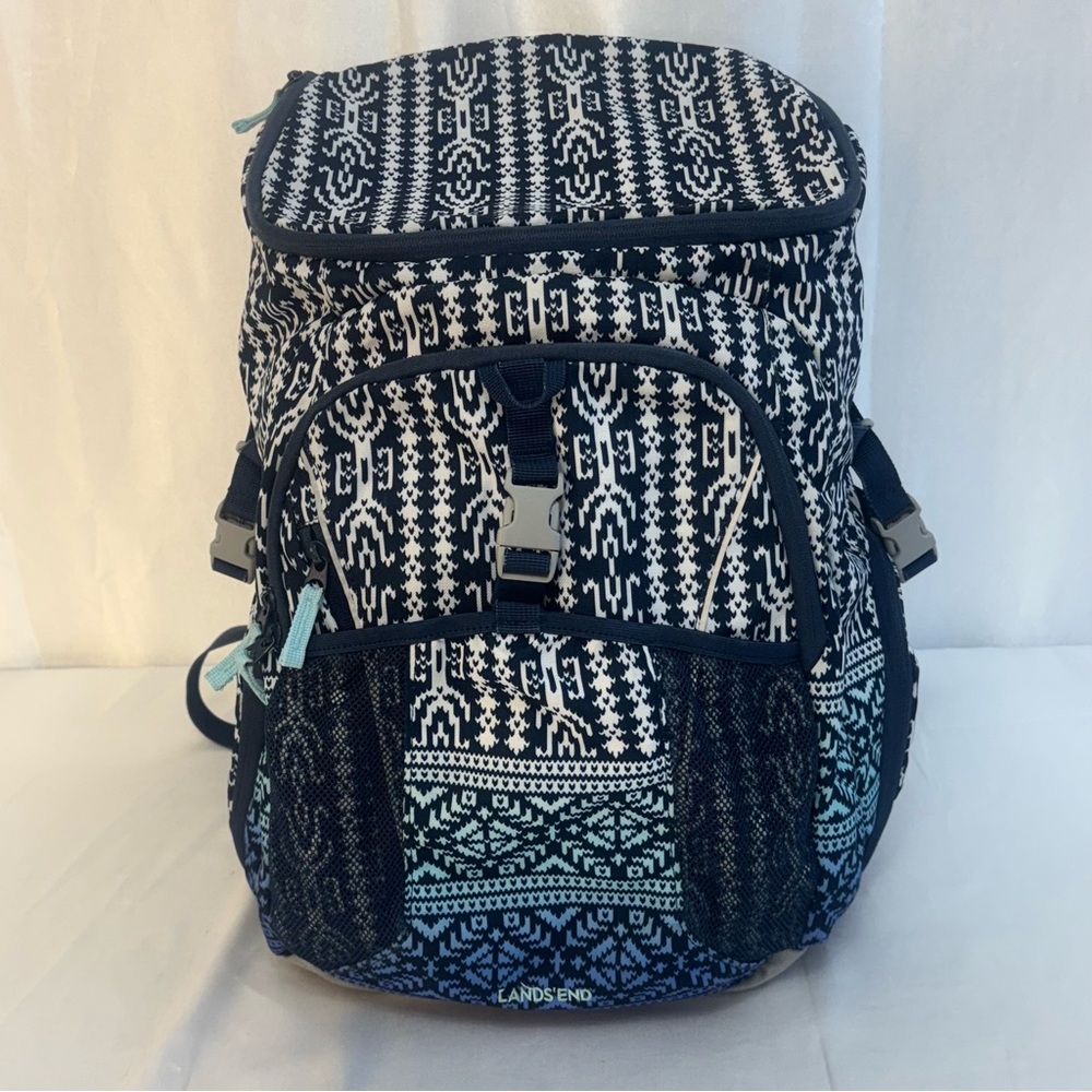 Lands' End Turquoise Ombré Large Roomy Patterned Student Backpack